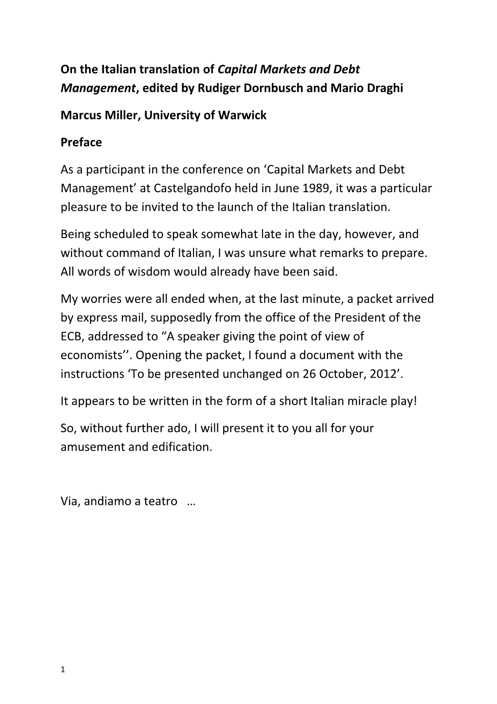 Marcus Miller, University of Warwick