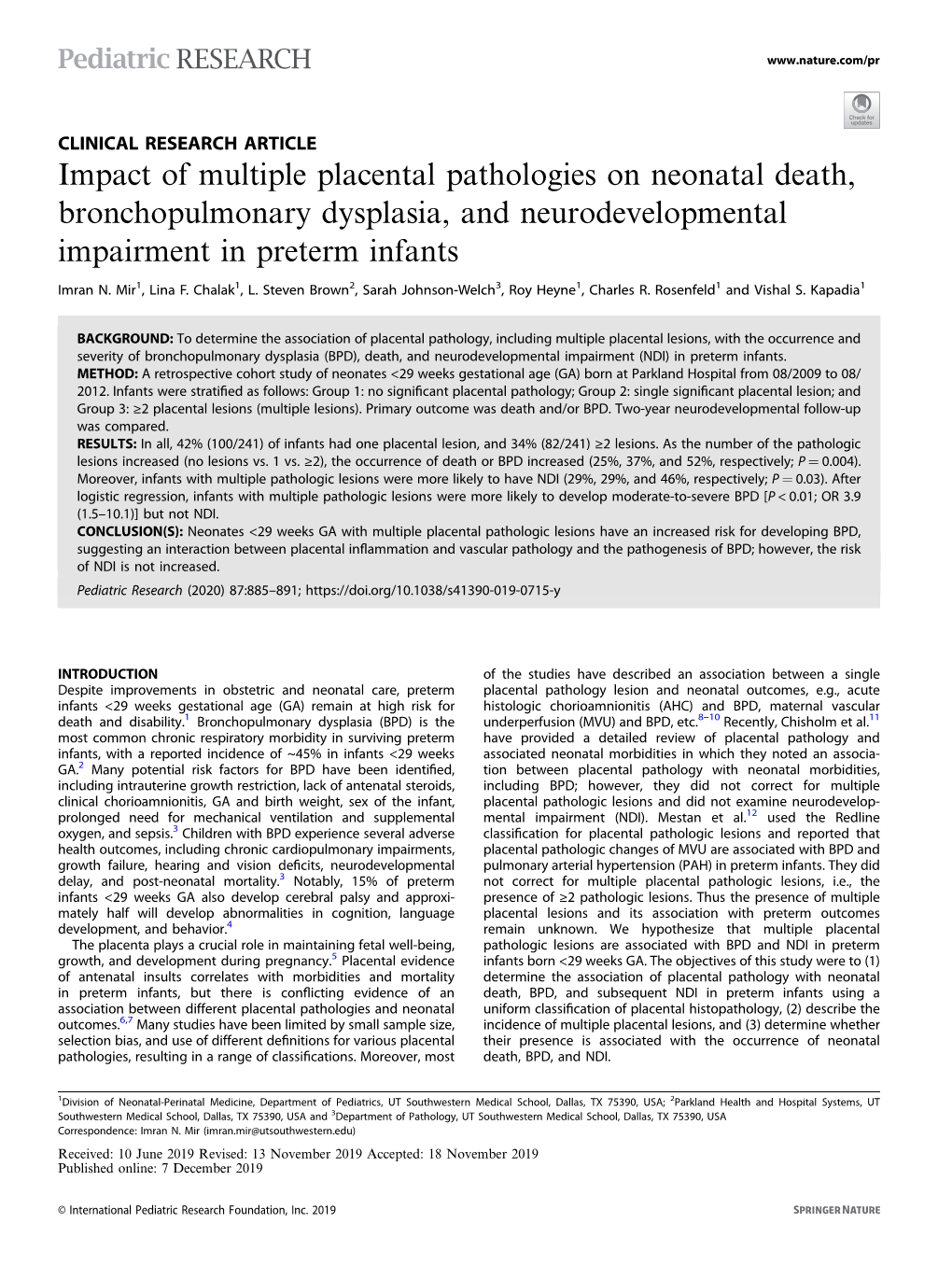 Impact of Multiple Placental Pathologies on Neonatal Death, Bronchopulmonary Dysplasia, and Neurodevelopmental Impairment in Preterm Infants