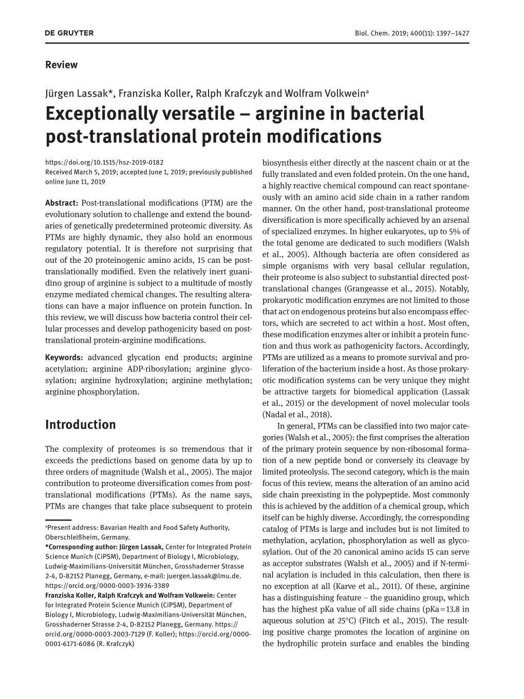 Exceptionally Versatile – Arginine in Bacterial Post-Translational Protein Modifications