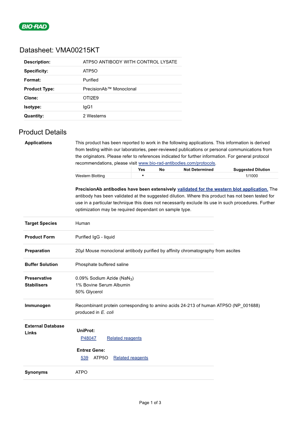 Datasheet: VMA00215KT Product Details