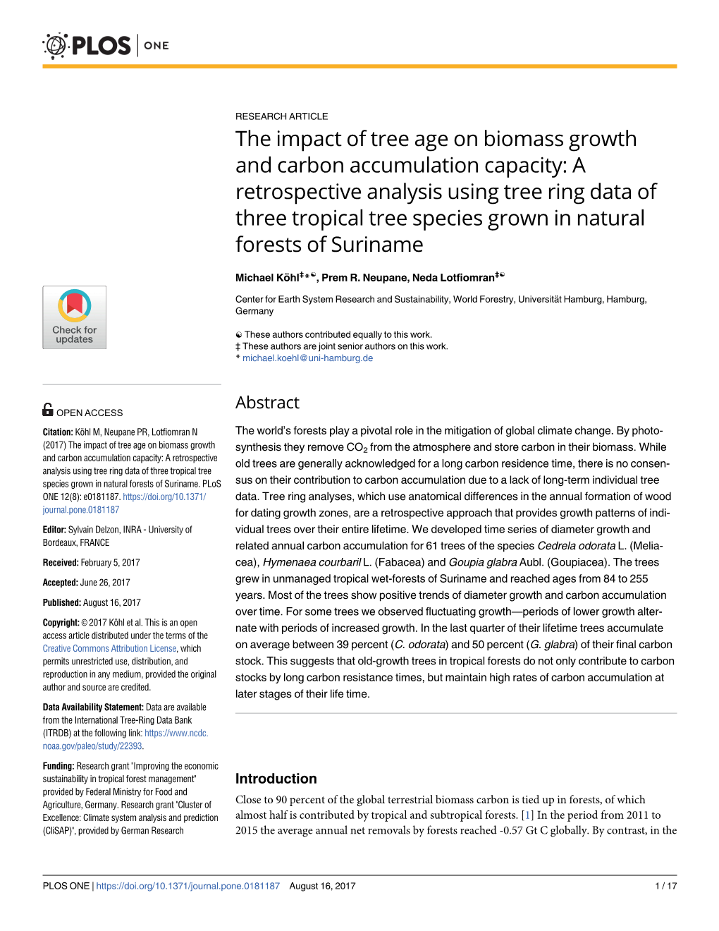 The Impact of Tree Age on Biomass Growth and Carbon Accumulation