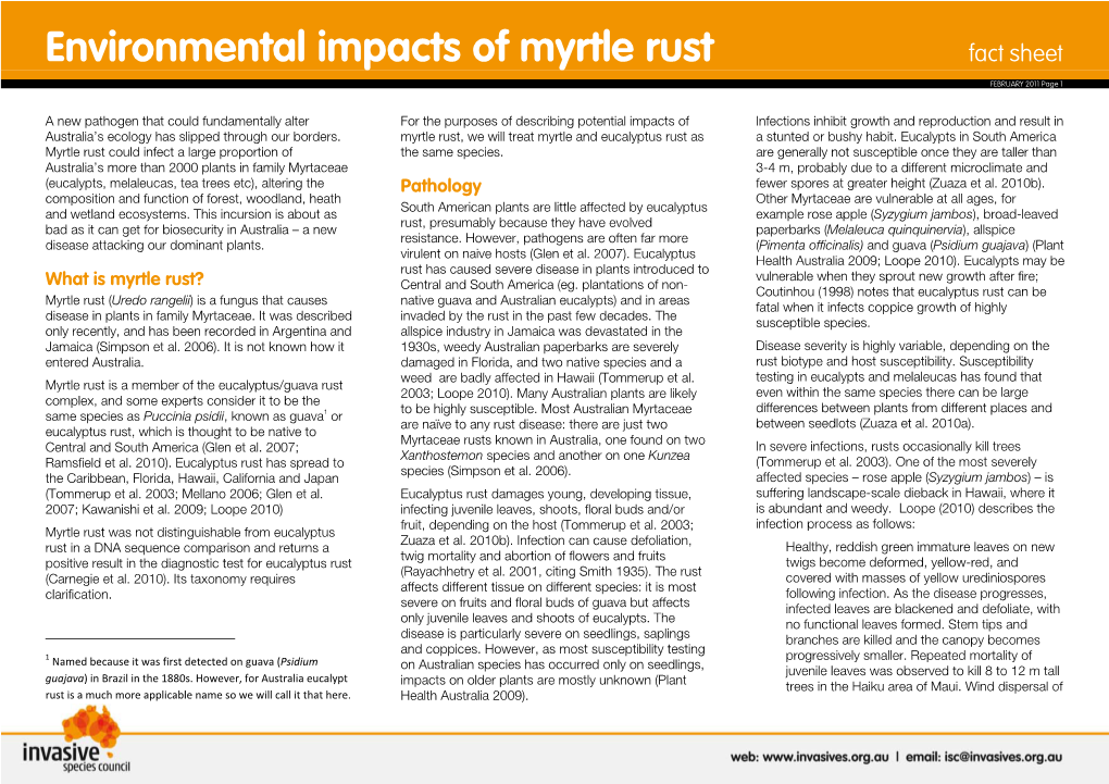 Environmental Impacts of Myrtle Rust Fact Sheet