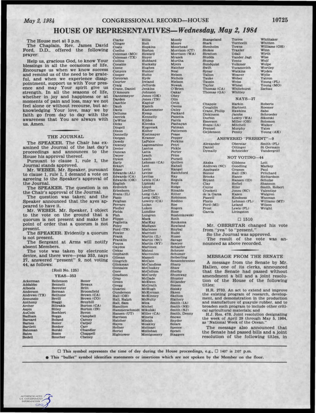 HOUSE of REPRESENTATIVES-Wednesday, Mag 2, 1984 the House Met at 3 P.M