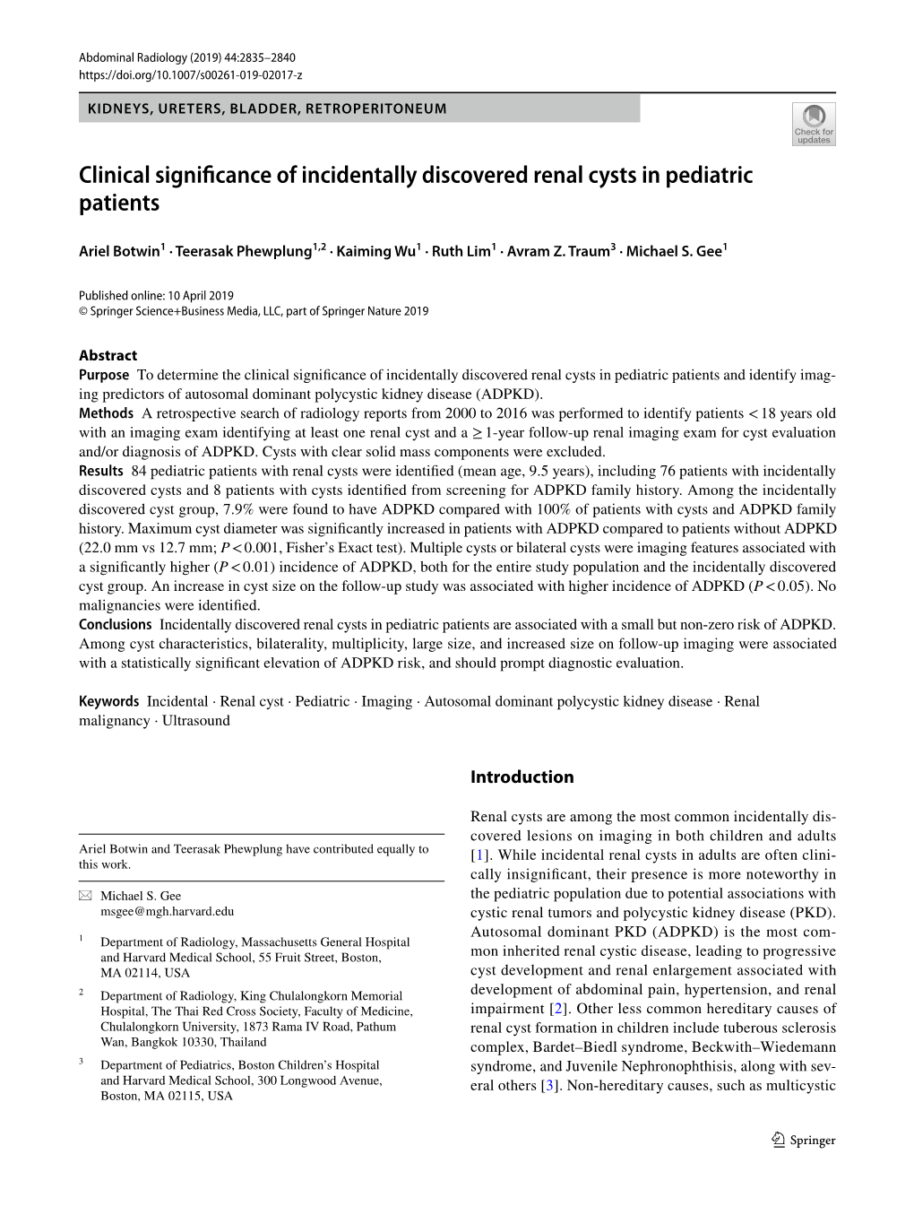 Clinical Significance of Incidentally Discovered Renal Cysts in Pediatric