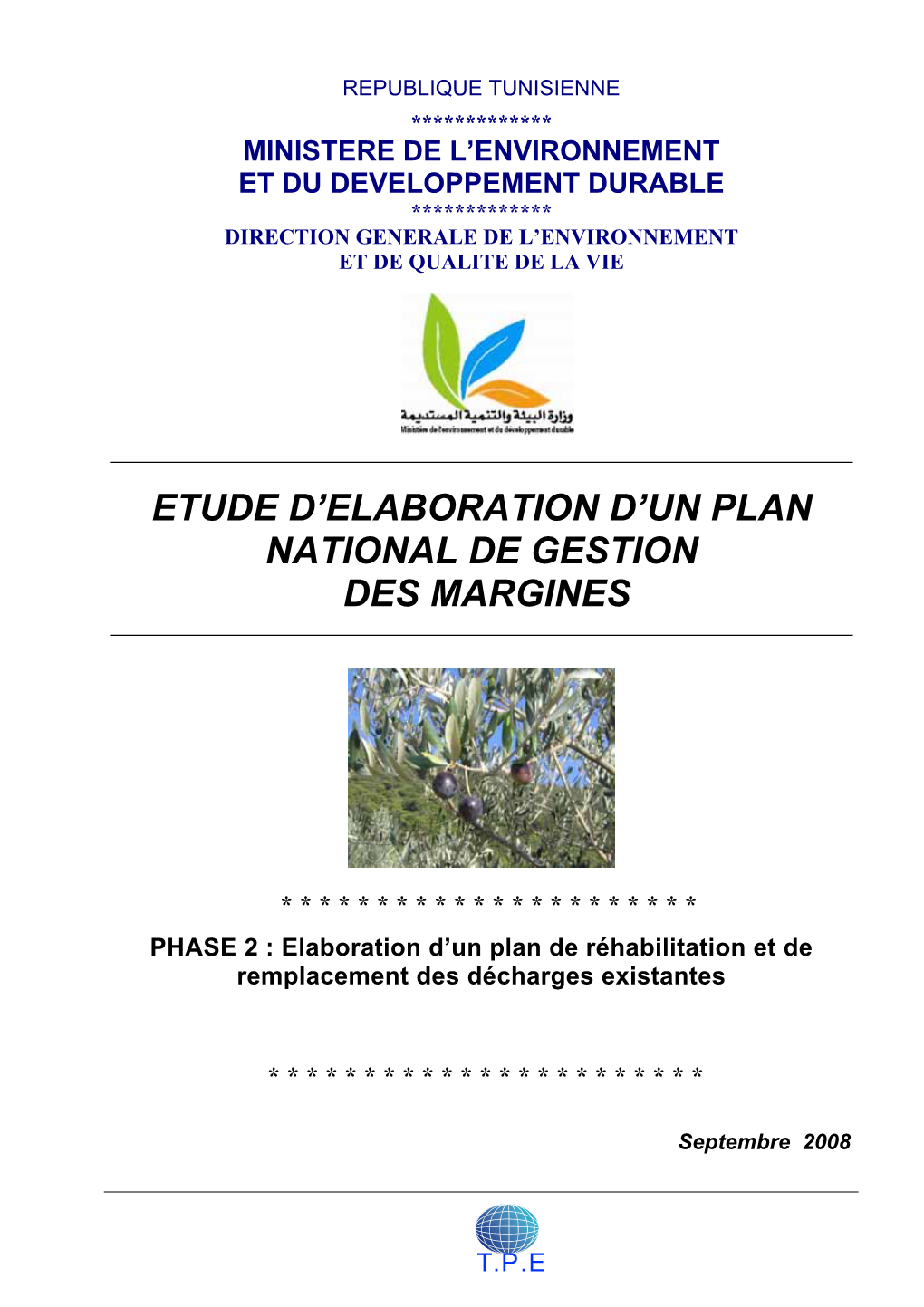 Etude D'elaboration D'un Plan National De Gestion Des