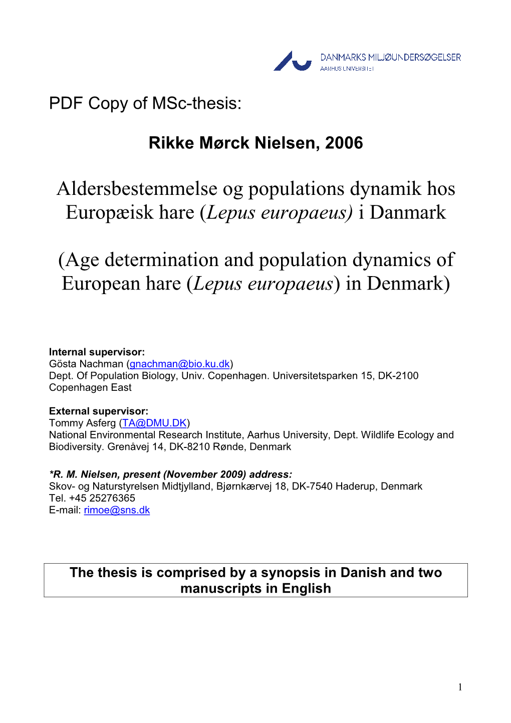 Nielsen 2006 Msc Thesis Age Determination and Population