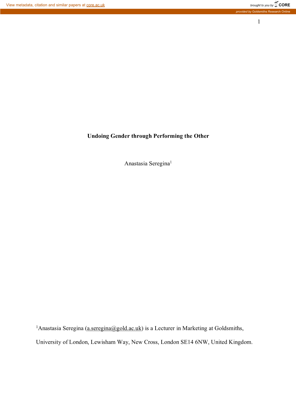 1 Undoing Gender Through Performing the Other Anastasia Seregina1 1Anastasia Seregina