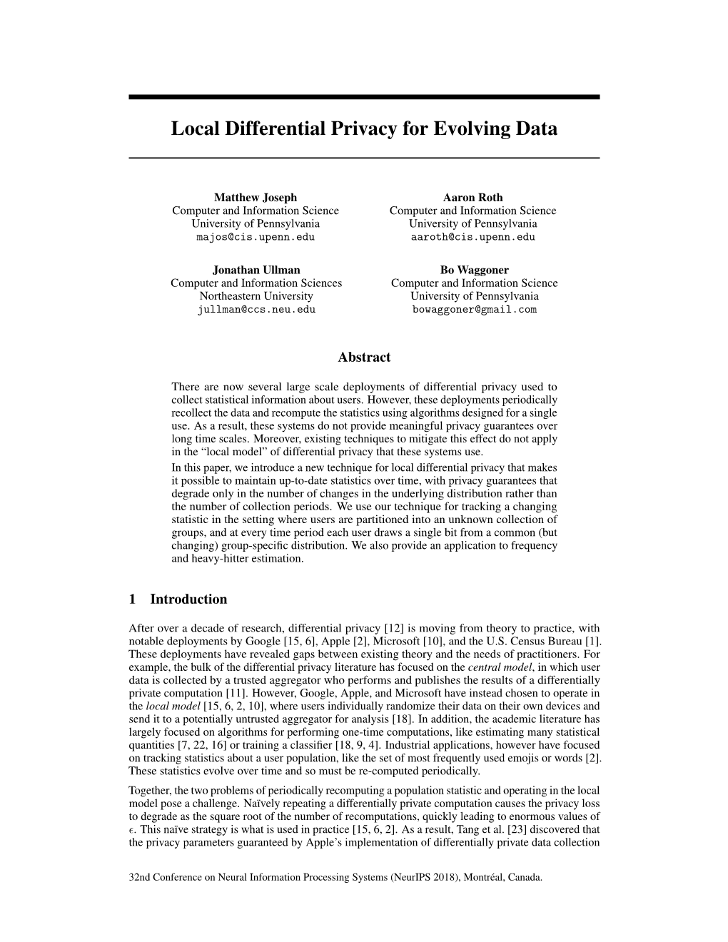 Local Differential Privacy for Evolving Data