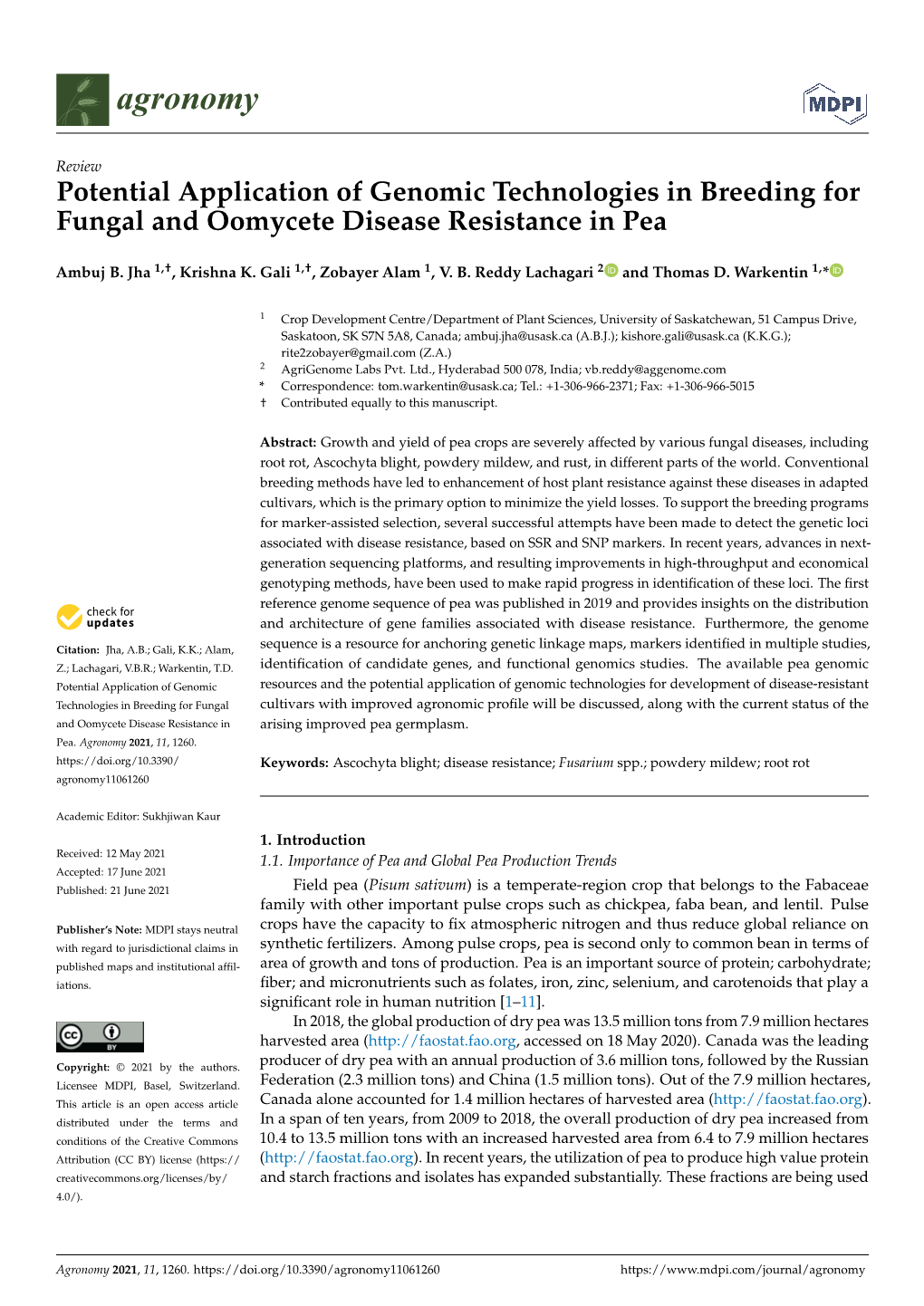 Potential Application of Genomic Technologies in Breeding for Fungal and Oomycete Disease Resistance in Pea