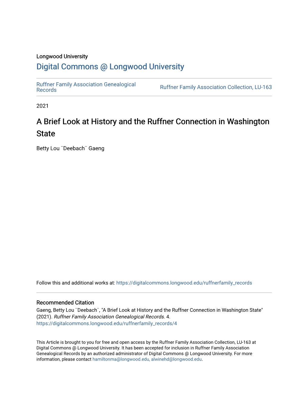 A Brief Look at History and the Ruffner Connection in Washington State