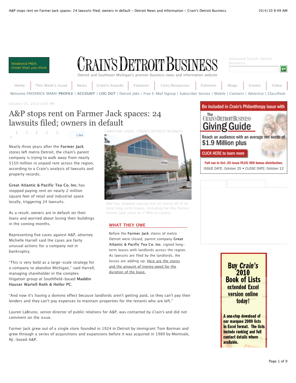 A&P Stops Rent on Farmer Jack Spaces: 24 Lawsuits