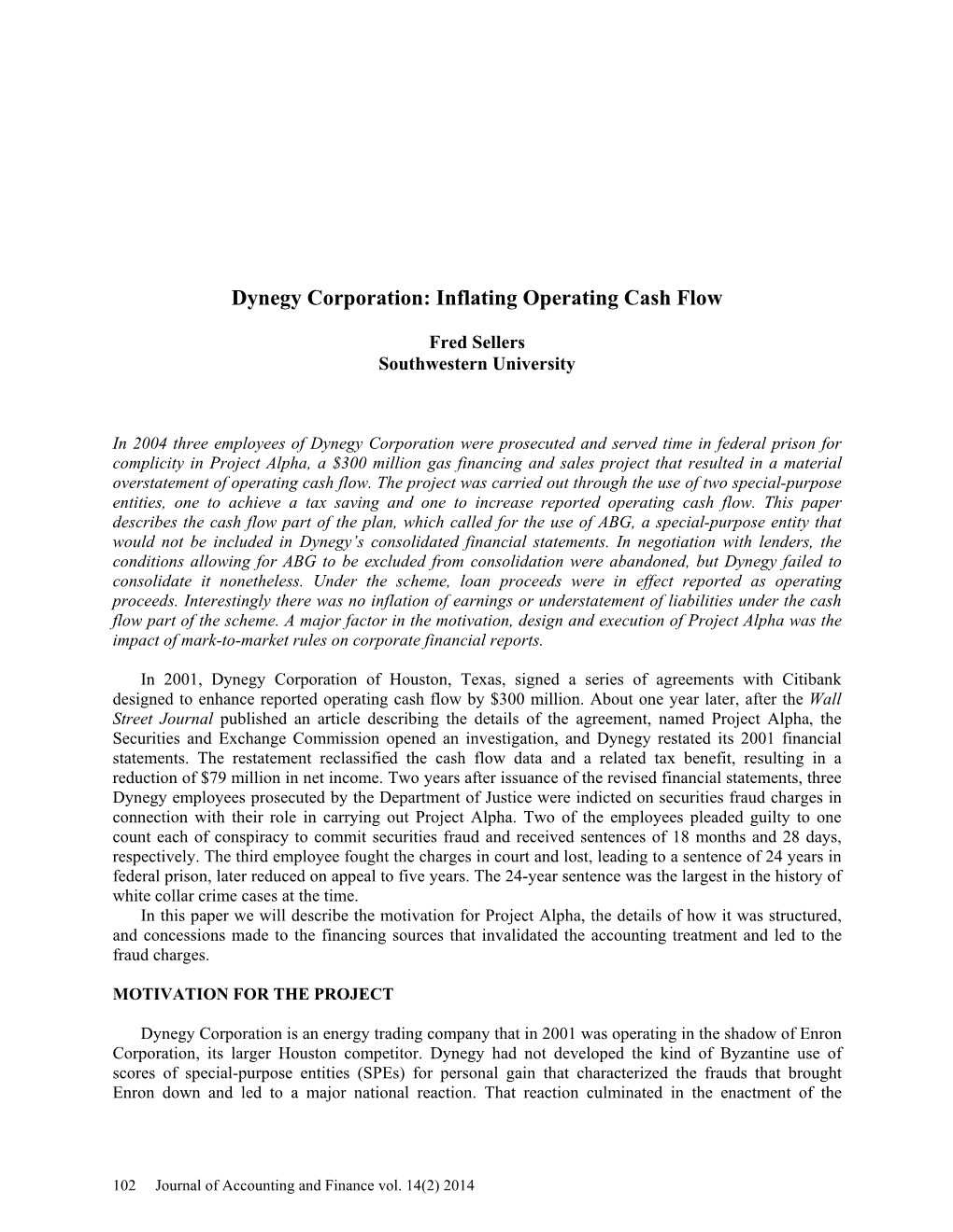 Dynegy Corporation: Inflating Operating Cash Flow