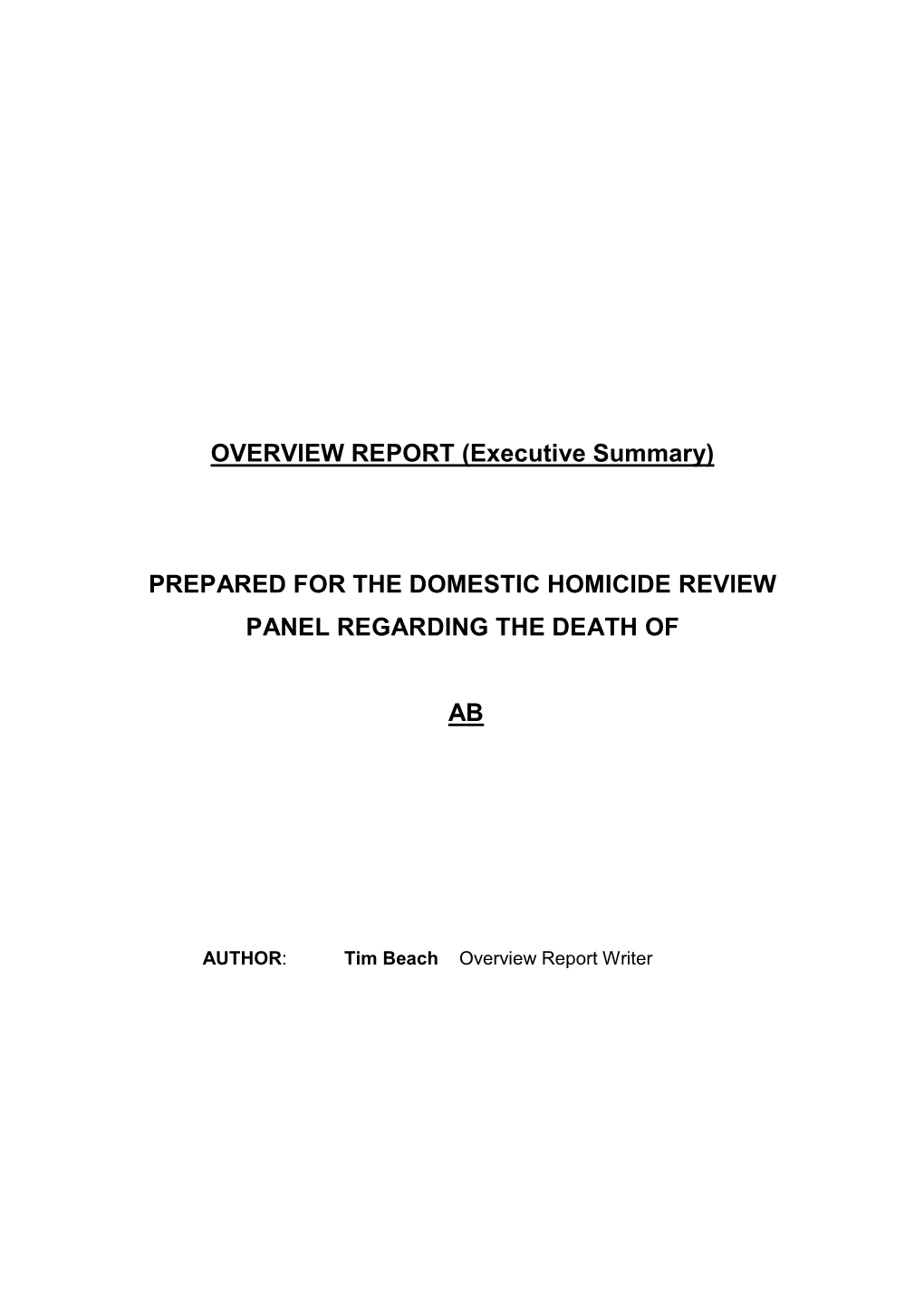 Exec Summary of DHR Review Panel Into the Death Of