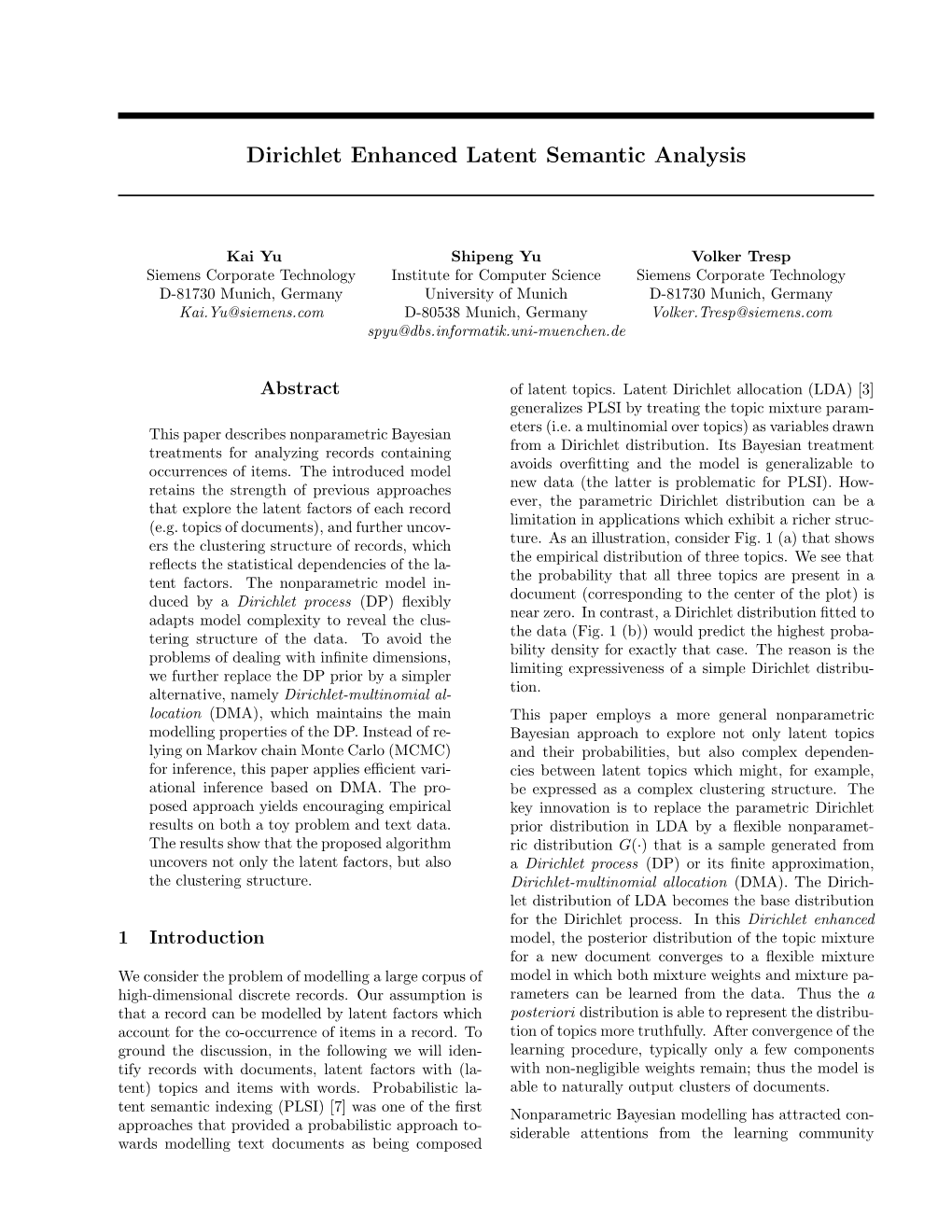 Dirichlet Enhanced Latent Semantic Analysis