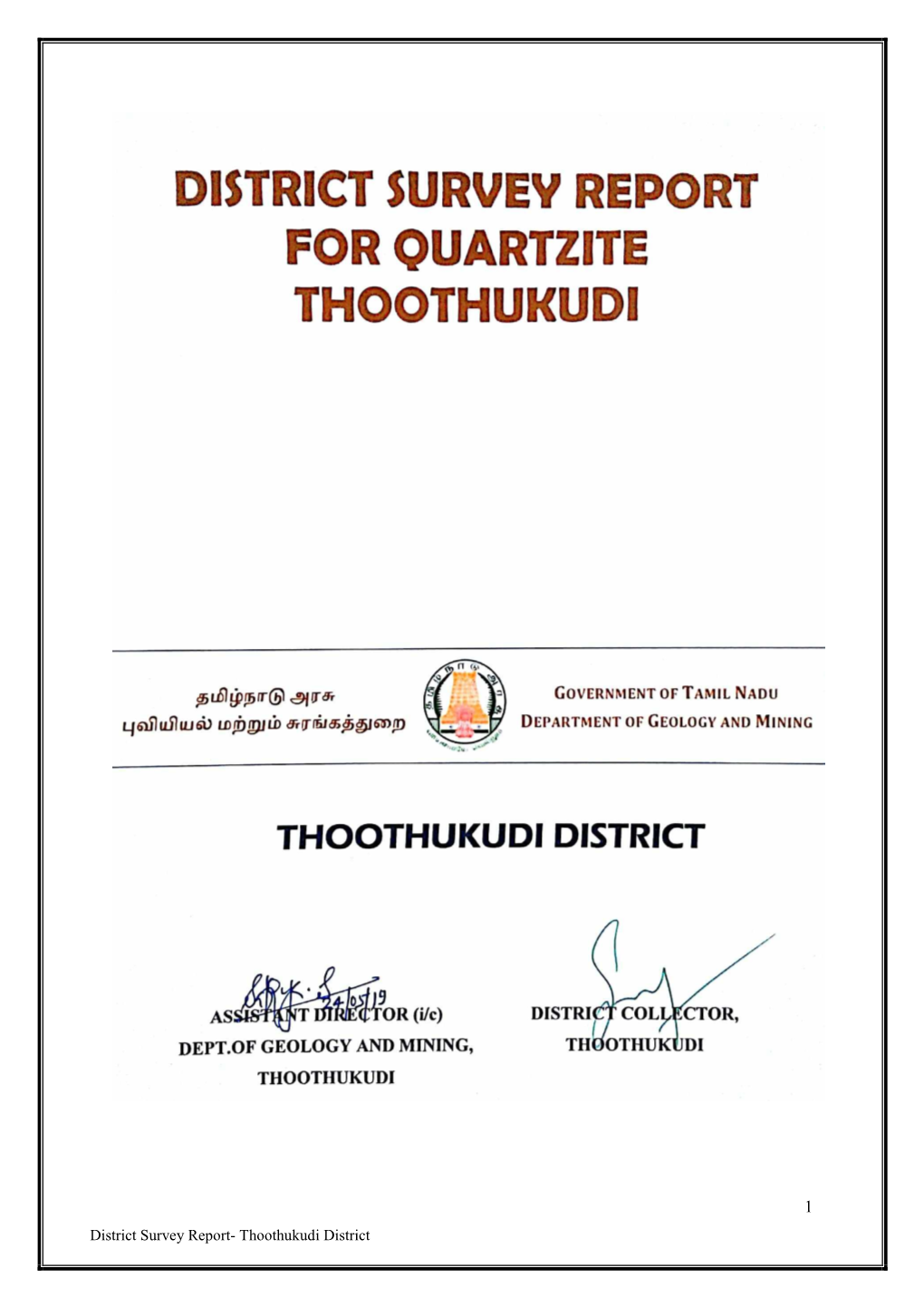 District Survey Report- Thoothukudi District Page Chapter Content No