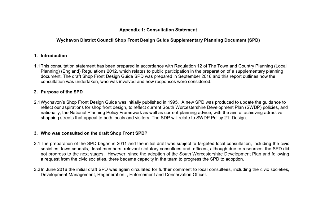 Appendix 1: Consultation Statement Wychavon District Council Shop