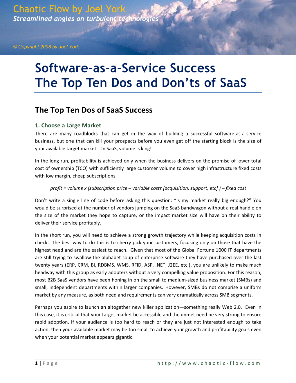 Software-As-A-Service Success the Top Ten Dos and Don'ts of Saas