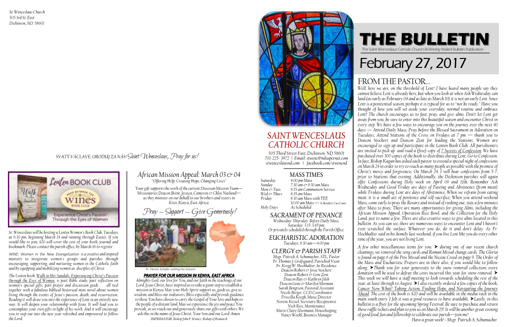 THE BULLETINBULLETIN the Saint Wenceslaus Catholic Church Bi-Weekly Mailed Bulletin Publication