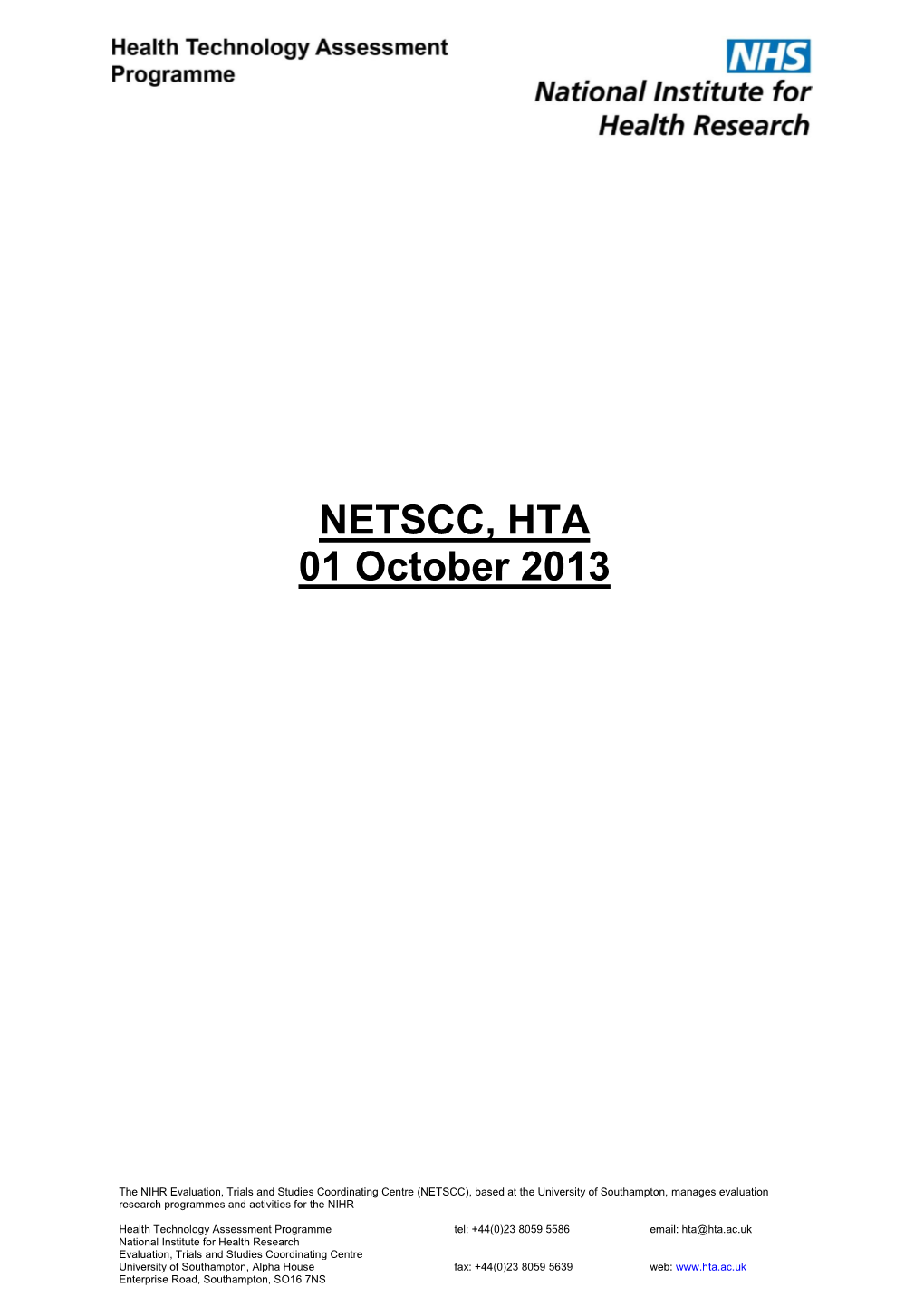 NETSCC, HTA 01 October 2013