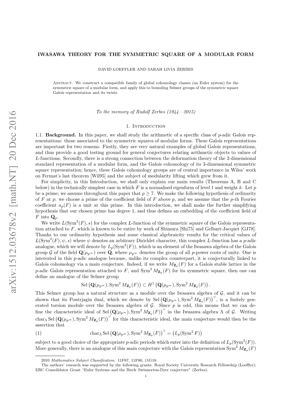 Iwasawa Theory for the Symmetric Square of a Modular Form