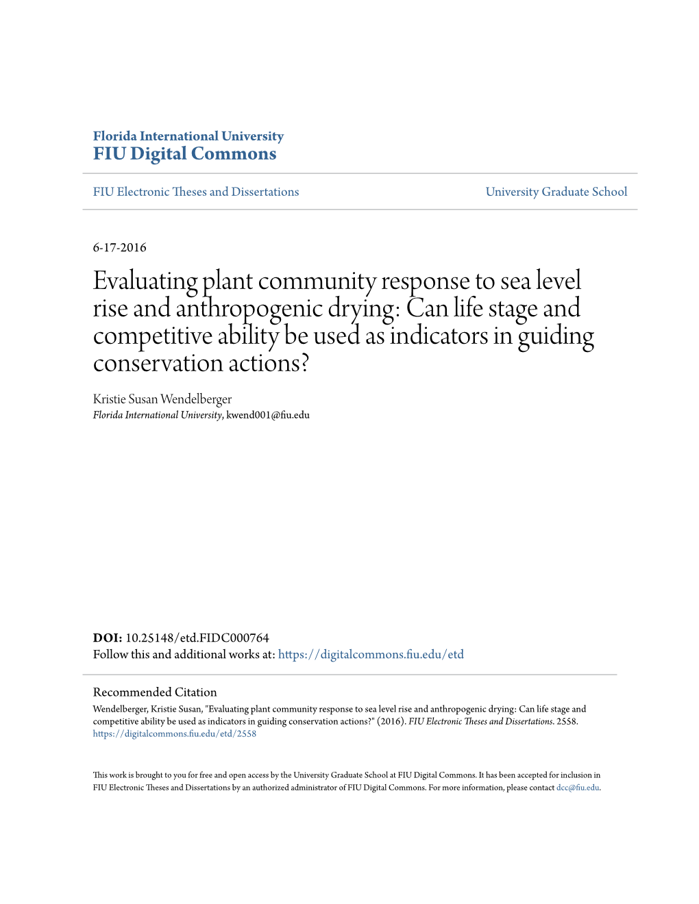 Evaluating Plant Community Response to Sea Level Rise and Anthropogenic Drying: Can Life Stage and Competitive Ability Be Used A