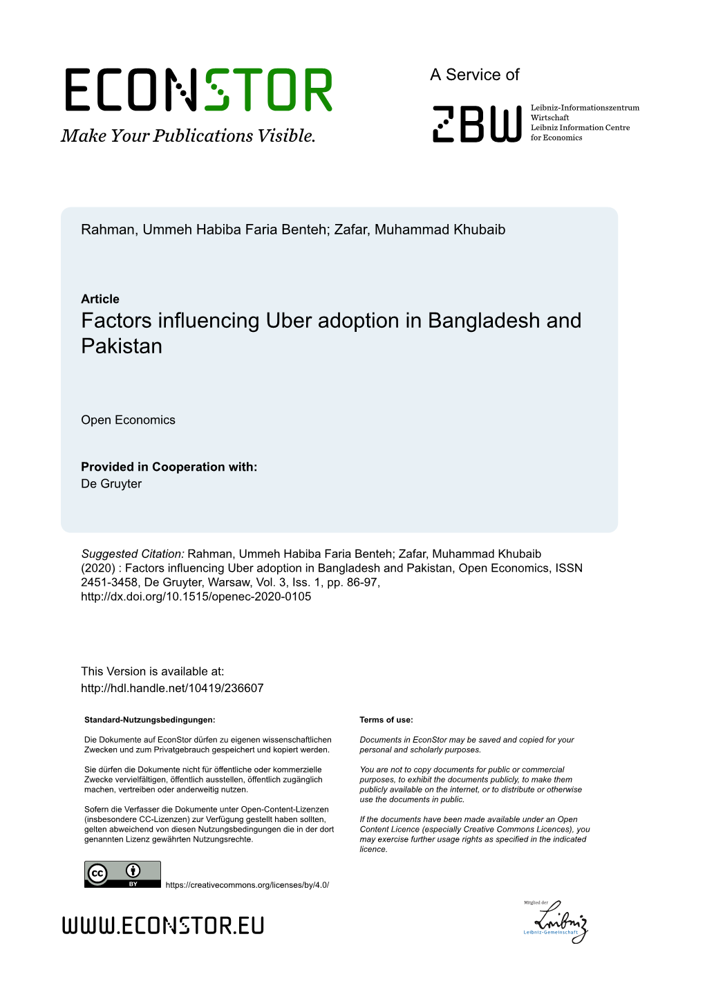 Factors Influencing Uber Adoption in Bangladesh and Pakistan