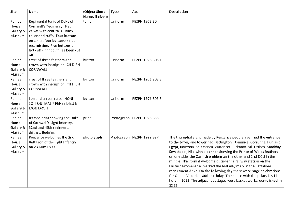 Penlee House Museum DCLI Collections Report