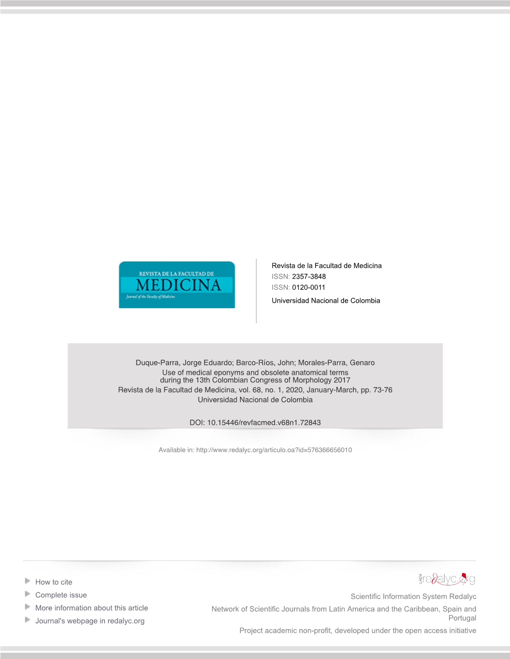 Use of Medical Eponyms and Obsolete Anatomical Terms During the 13Th Colombian Congress of Morphology 2017 Revista De La Facultad De Medicina, Vol