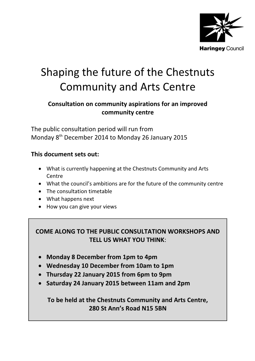 Consultation on Community Aspirations for an Improved Community Centre