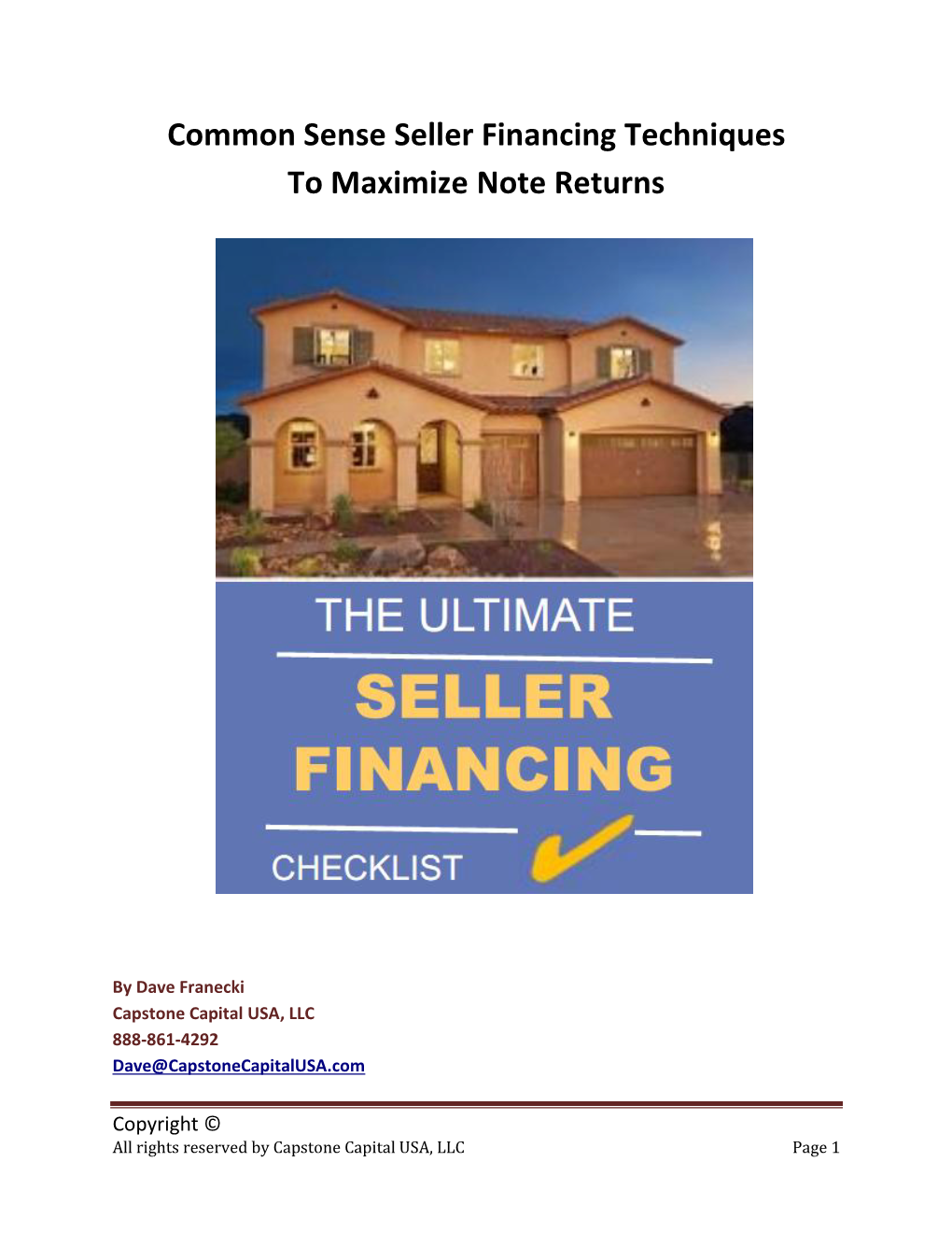 Common Sense Seller Financing Techniques to Maximize Note Returns