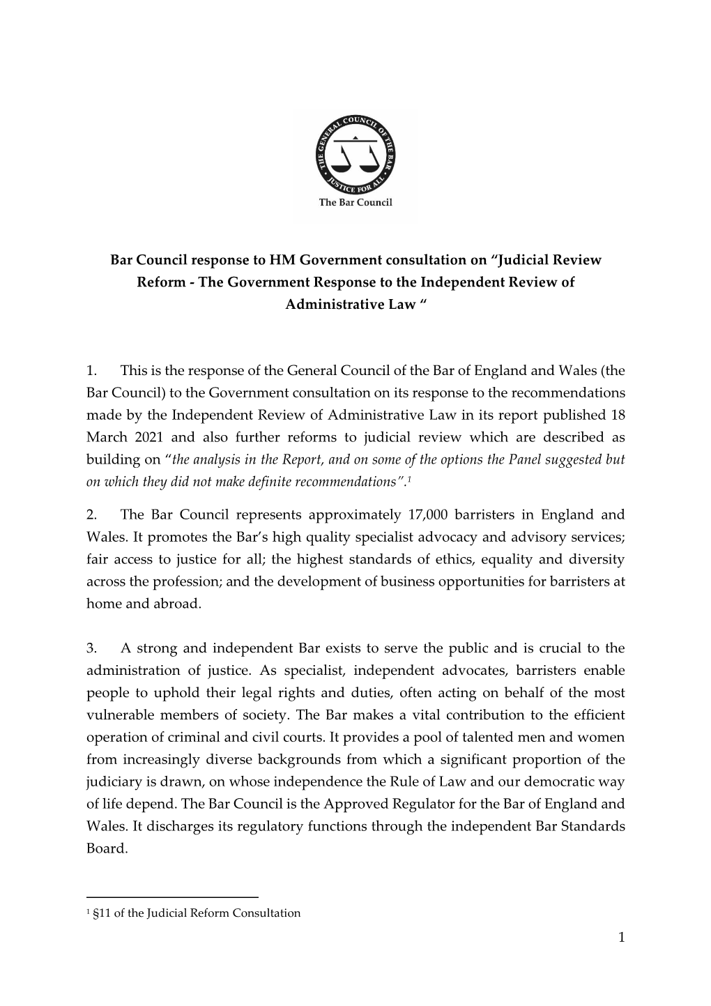 Judicial Review Reform - the Government Response to the Independent Review of Administrative Law “