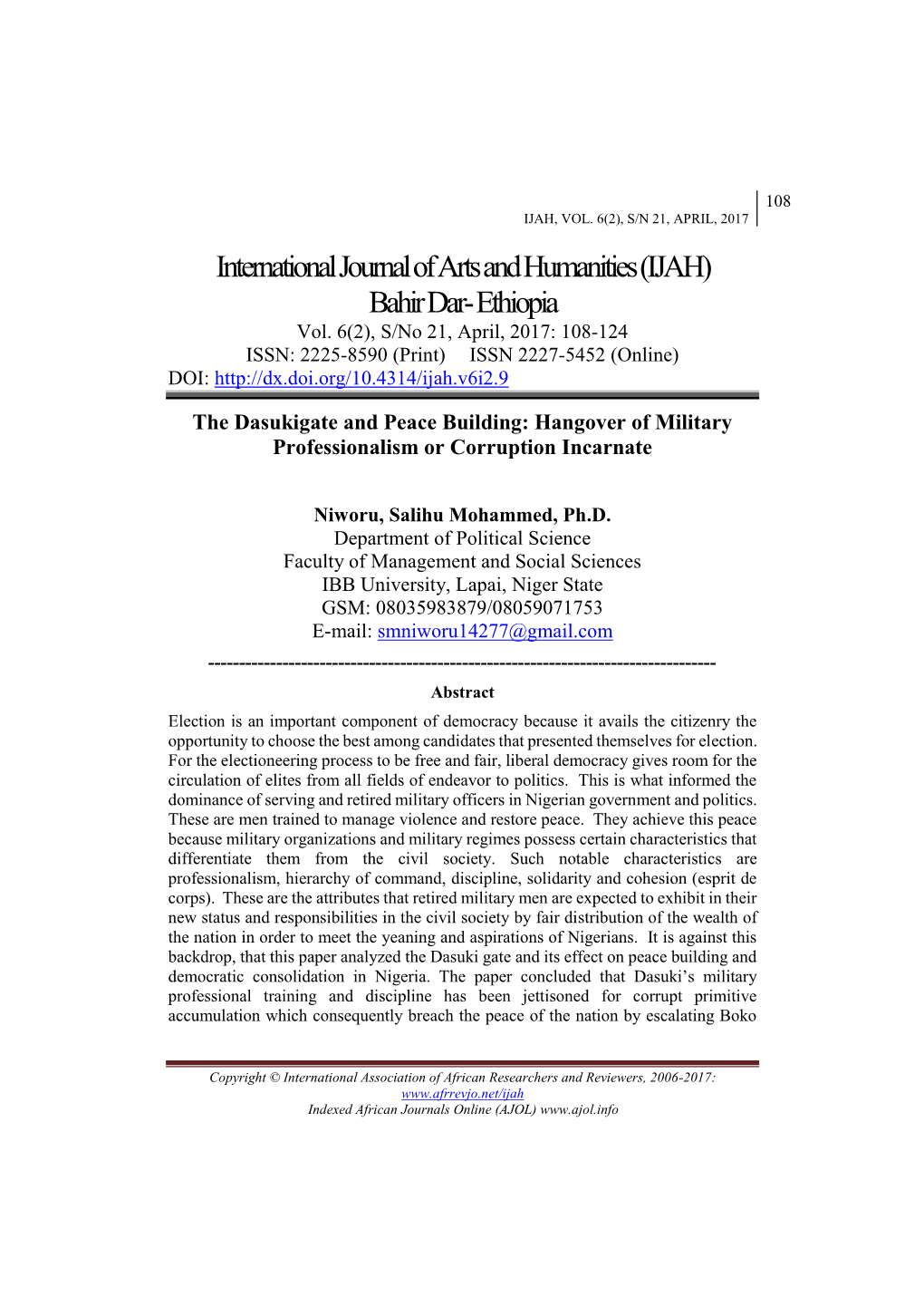 International Journal of Arts and Humanities(IJAH)