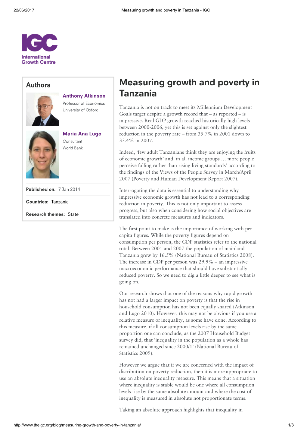 Measuring Growth and Poverty in Tanzania - IGC