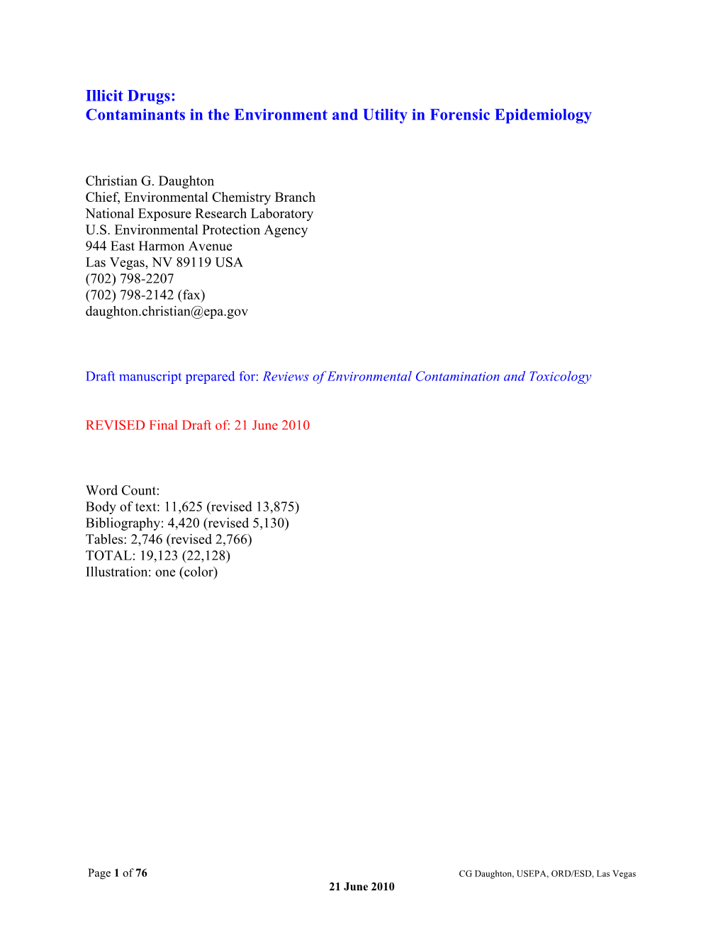 Illicit Drugs: Contaminants in the Environment and Utility in Forensic Epidemiology