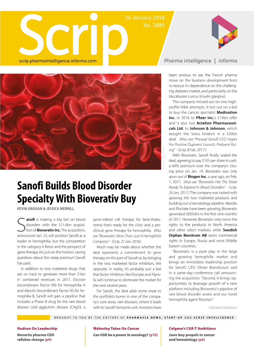 Sanofi Builds Blood Disorder Specialty with Bioverativ