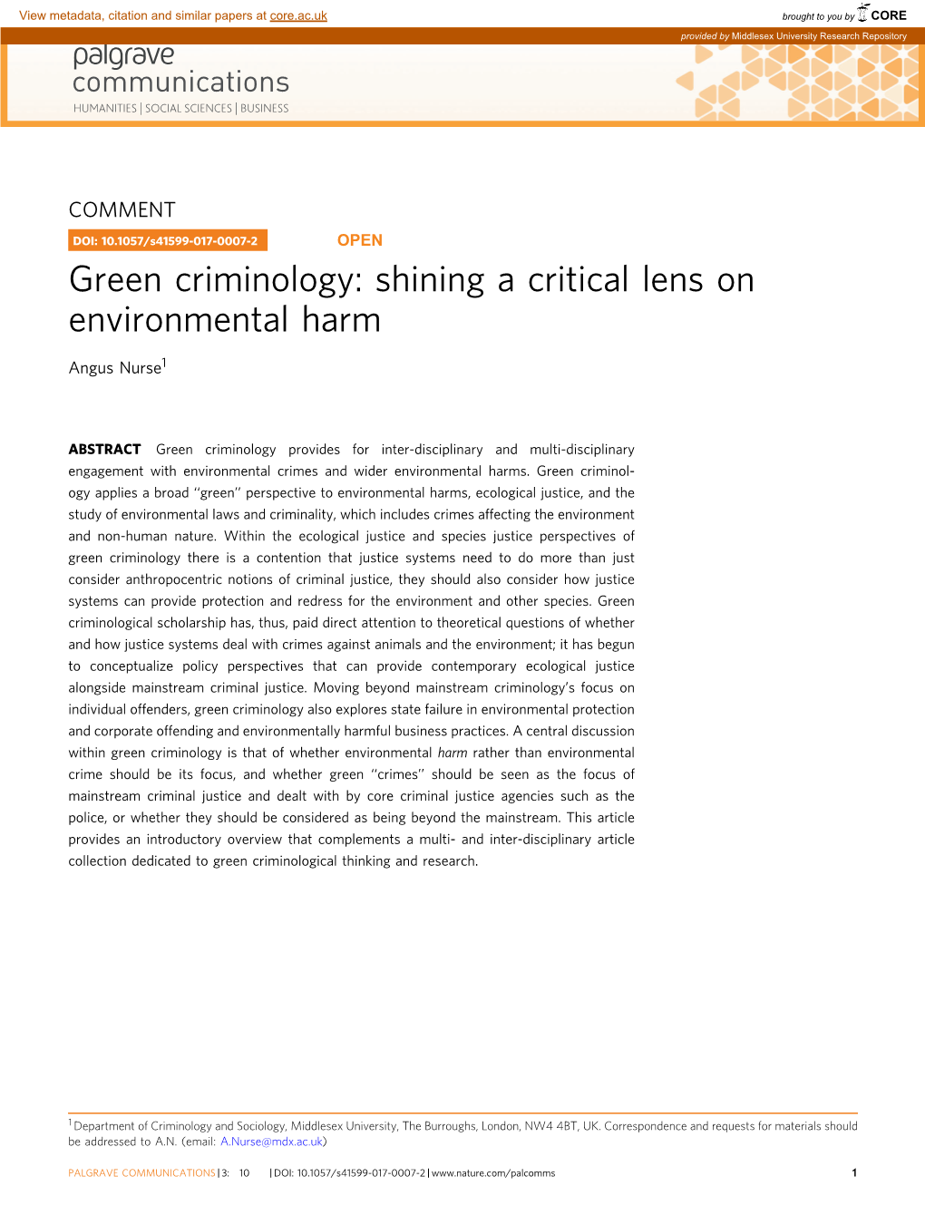 Green Criminology: Shining a Critical Lens on Environmental Harm