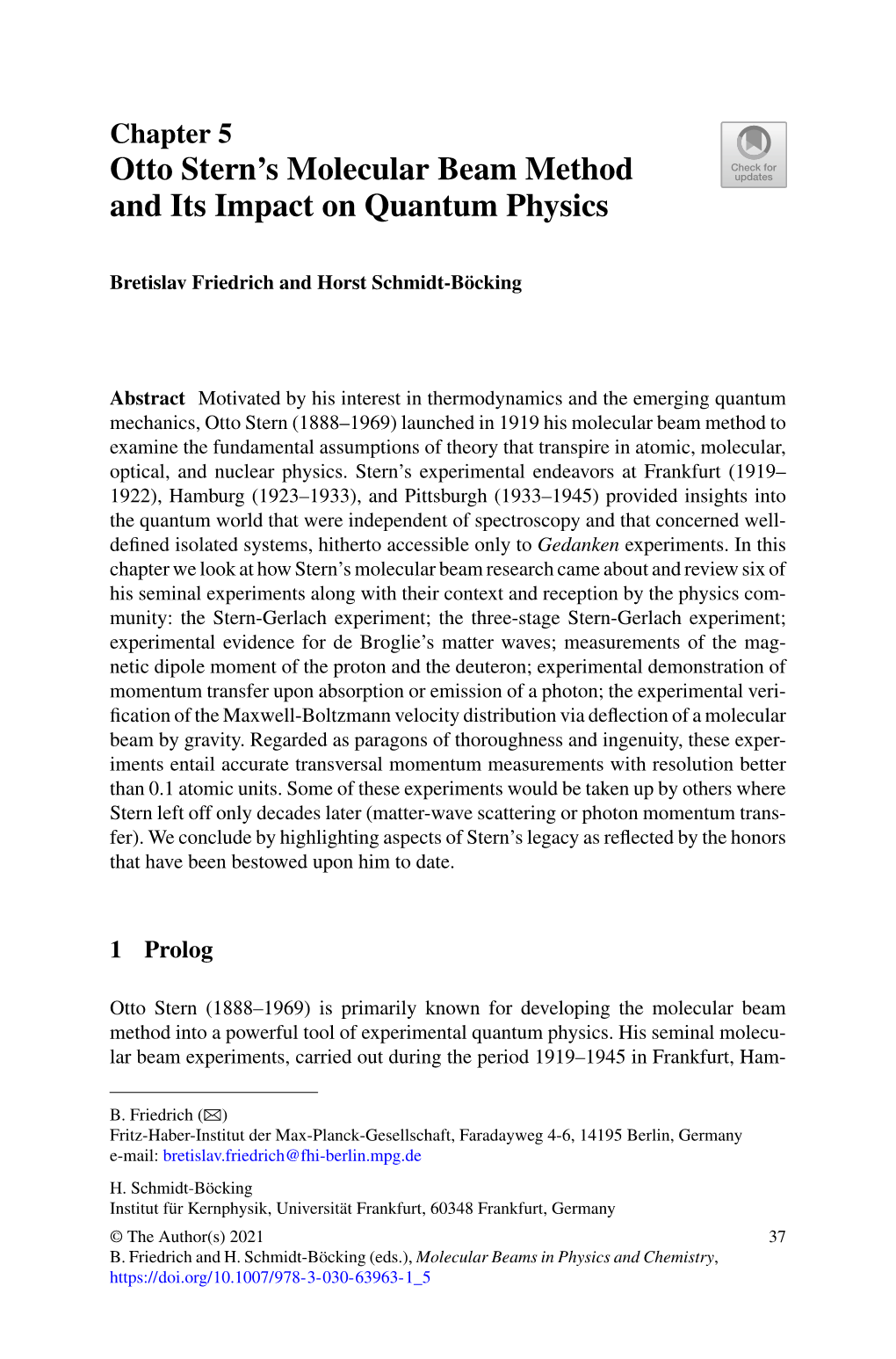 Otto Stern's Molecular Beam Method and Its Impact on Quantum Physics