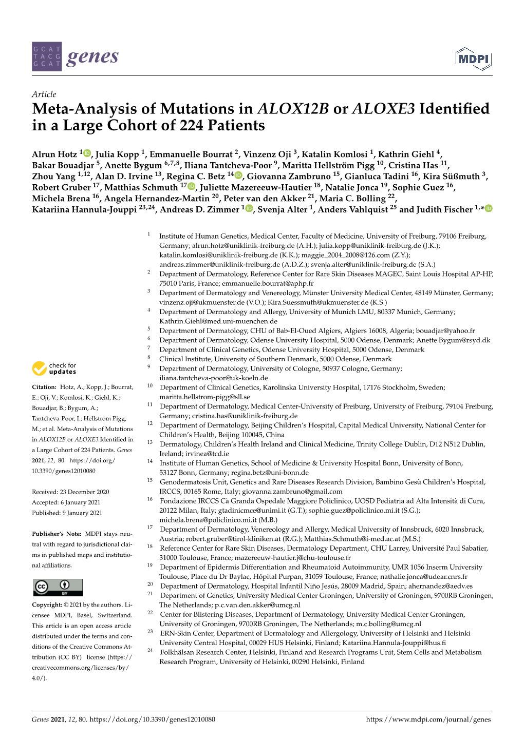 Meta-Analysis of Mutations in ALOX12B Or ALOXE3 Identified in A