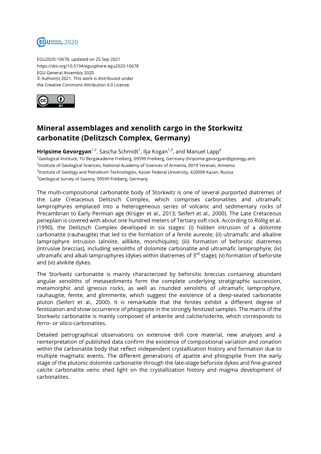 Mineral Assemblages and Xenolith Cargo in the Storkwitz Carbonatite (Delitzsch Complex, Germany)