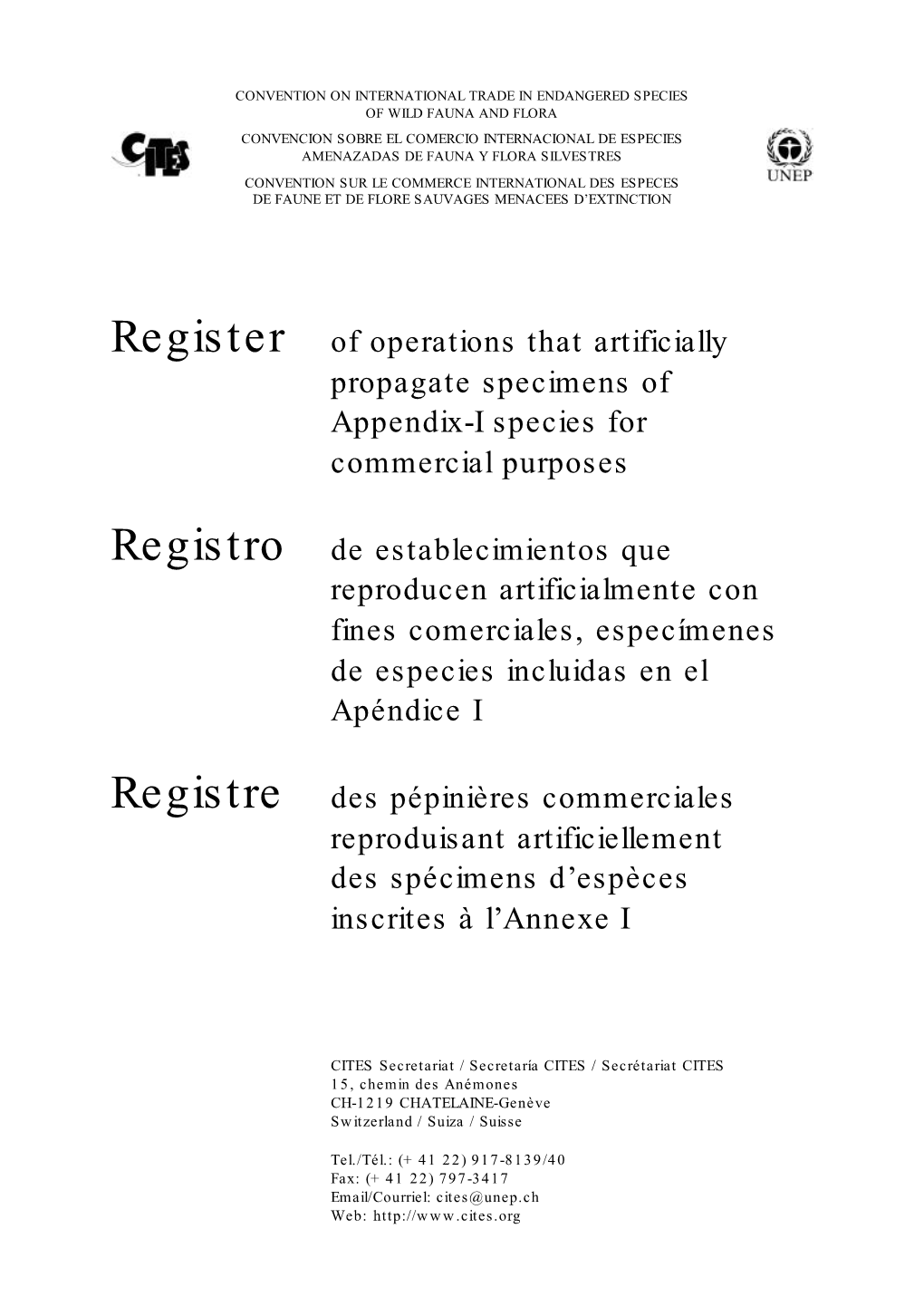 Register of Operations That Artificially Propagate Specimens of Appendix-I Species for Commercial Purposes