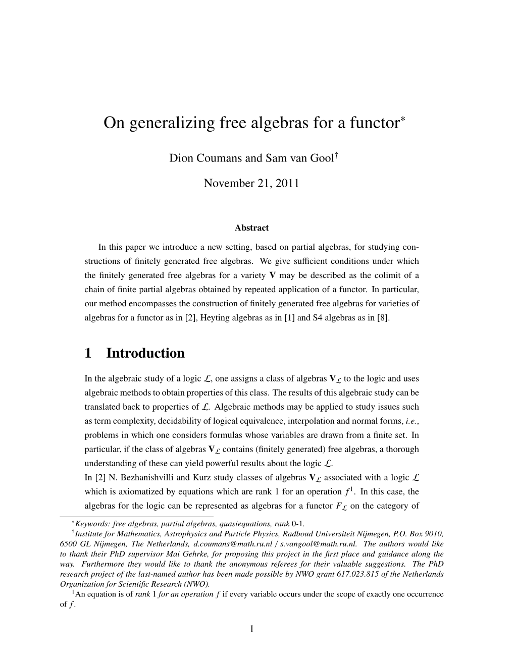 On Generalizing Free Algebras for a Functor∗