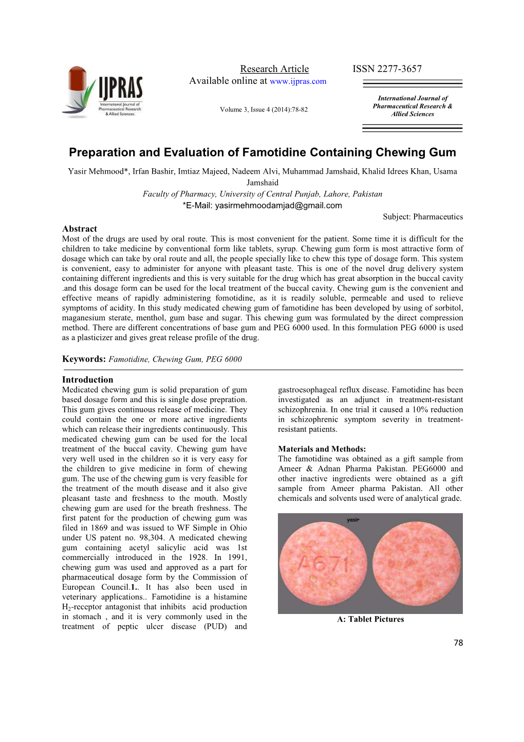 Preparation and Evaluation of Famotidine Containing Chewing