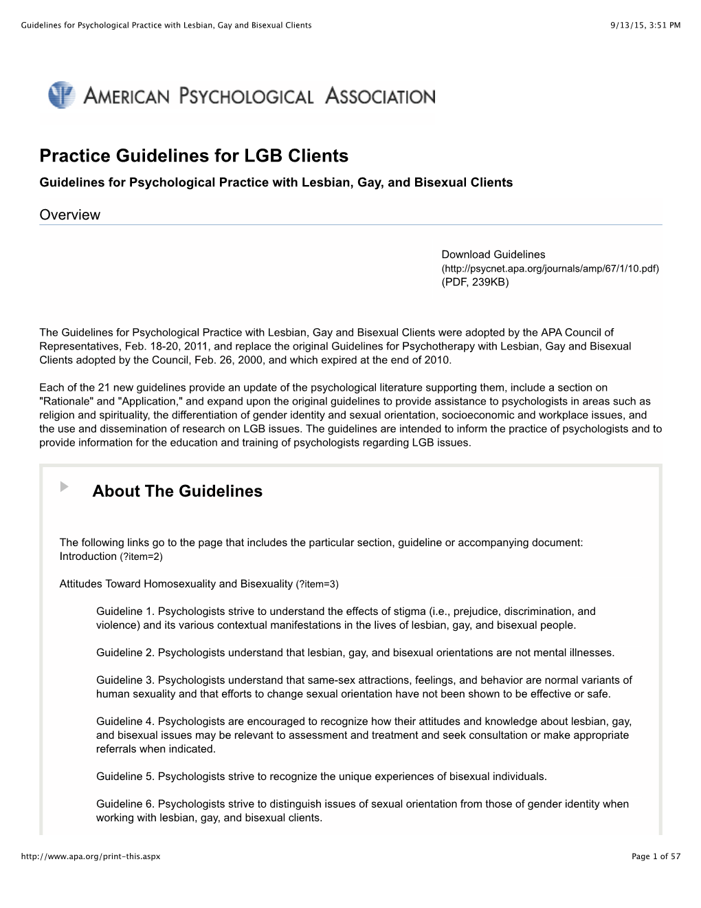 Guidelines for Psychological Practice with Lesbian, Gay and Bisexual Clients 9/13/15, 3:51 PM