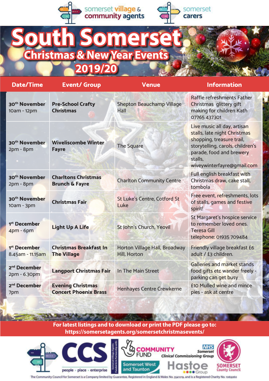 South Somerset Christmas & New Year Events 2019/20
