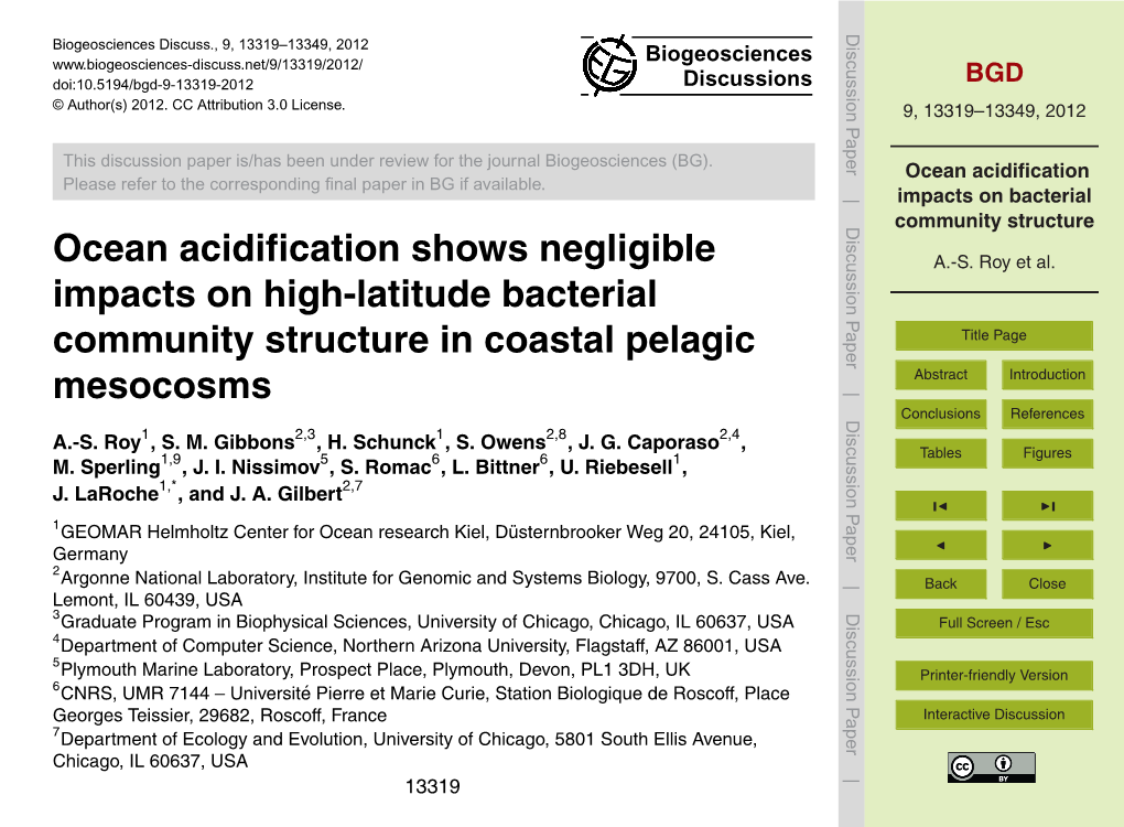 Ocean Acidification Impacts on Bacterial Community Structure