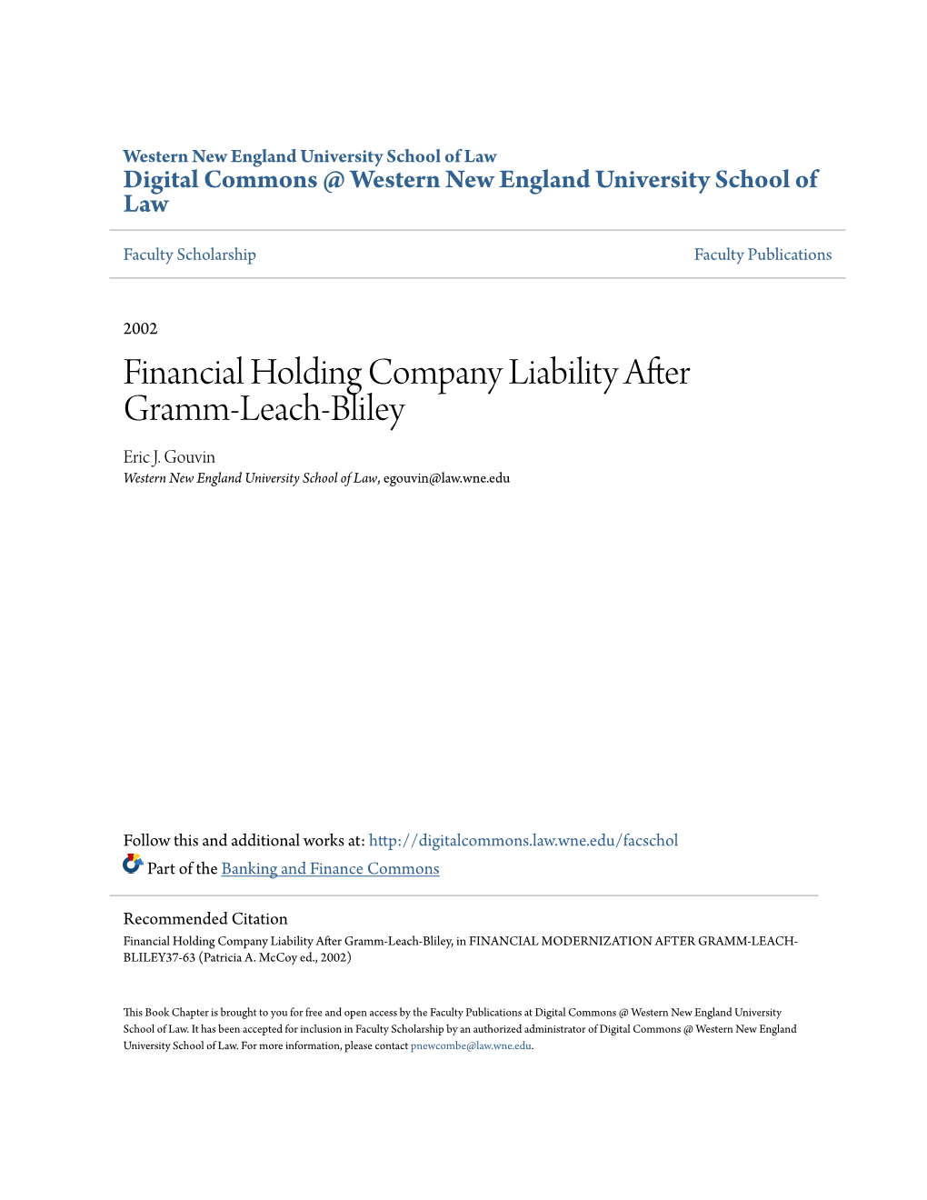 Financial Holding Company Liability After Gramm-Leach-Bliley Eric J