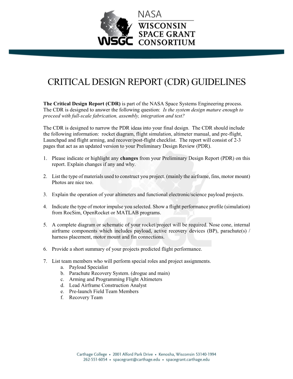 Critical Design Report (Cdr) Guidelines