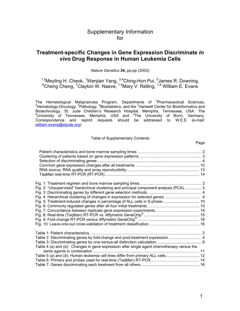 Supplementary Information for Treatment-Specific Changes In