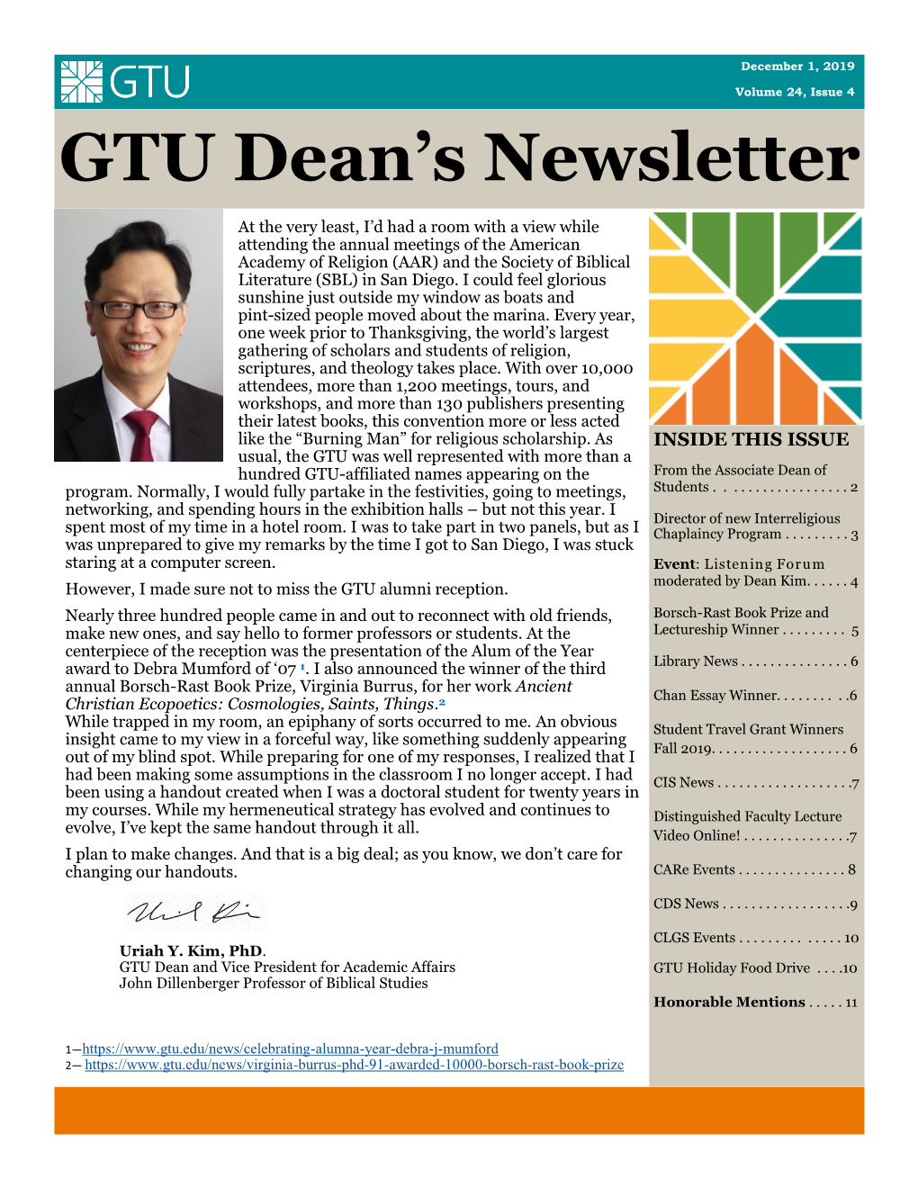 GTU Dean's Newsletter