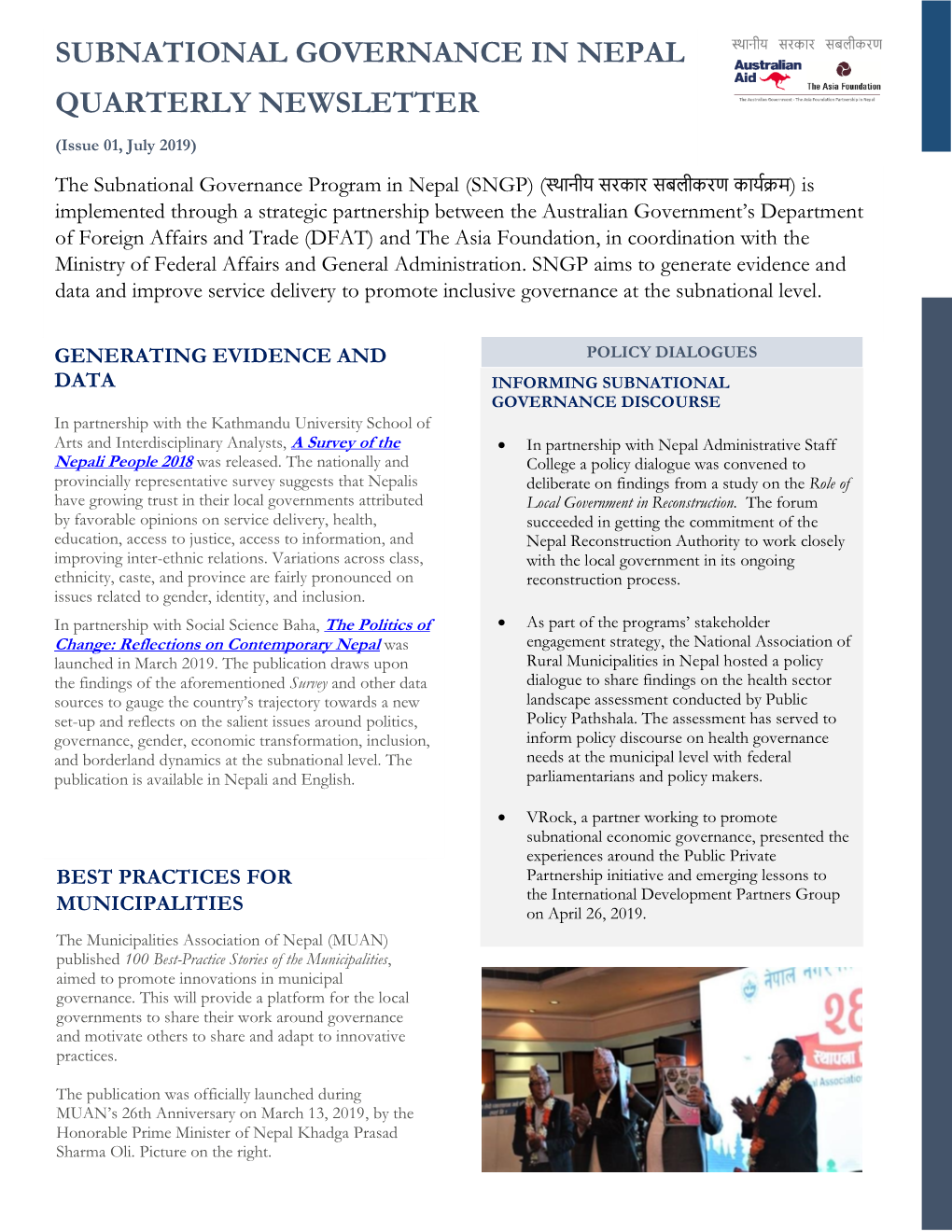 Subnational Governance in Nepal Quarterly Newsletter